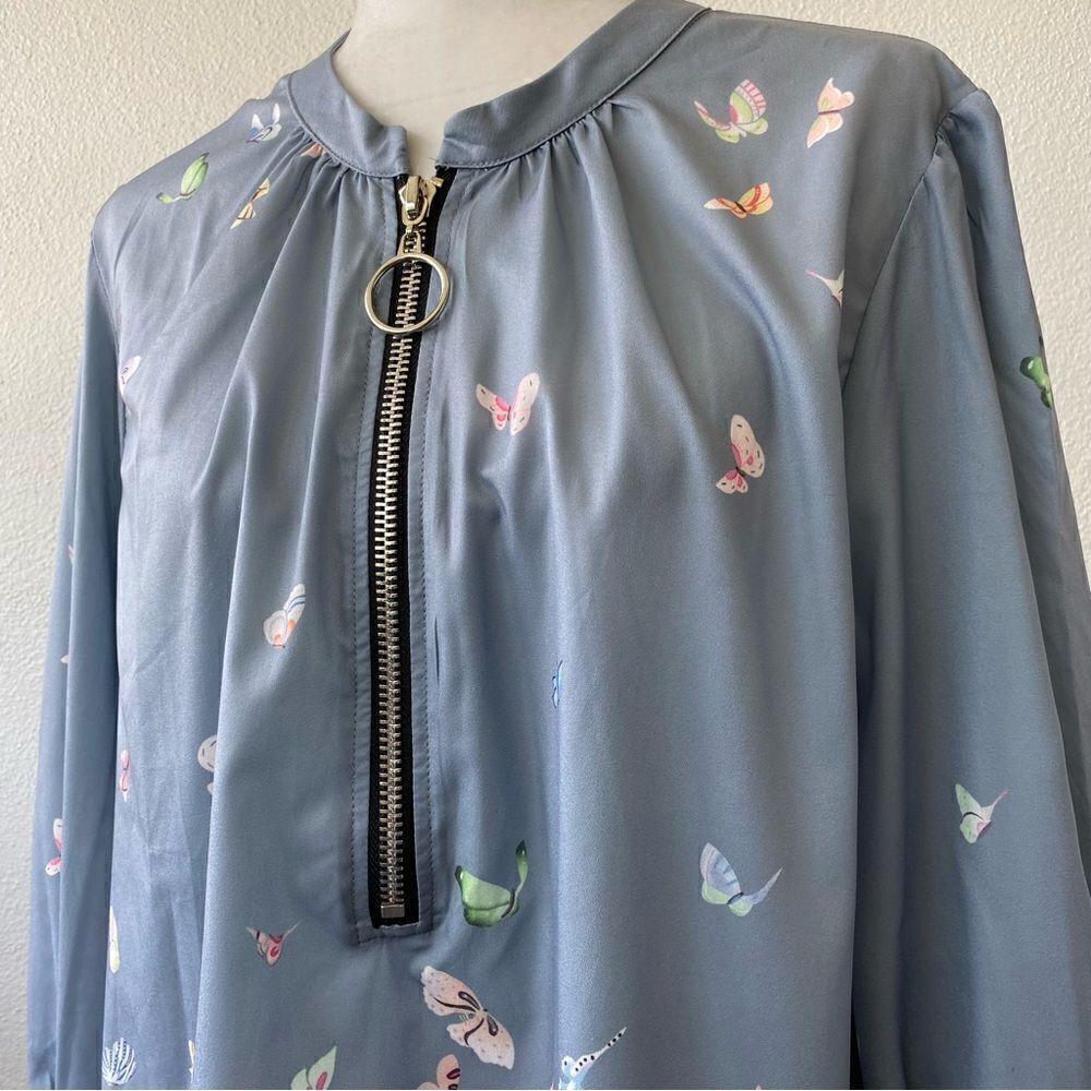 Butterfly Blouse Pullover Loose Fitting Half Zipper SZ M - Picture 5 of 12